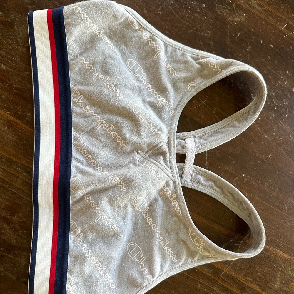 Champion Gray Athletic Bra with Red and Blue Accents